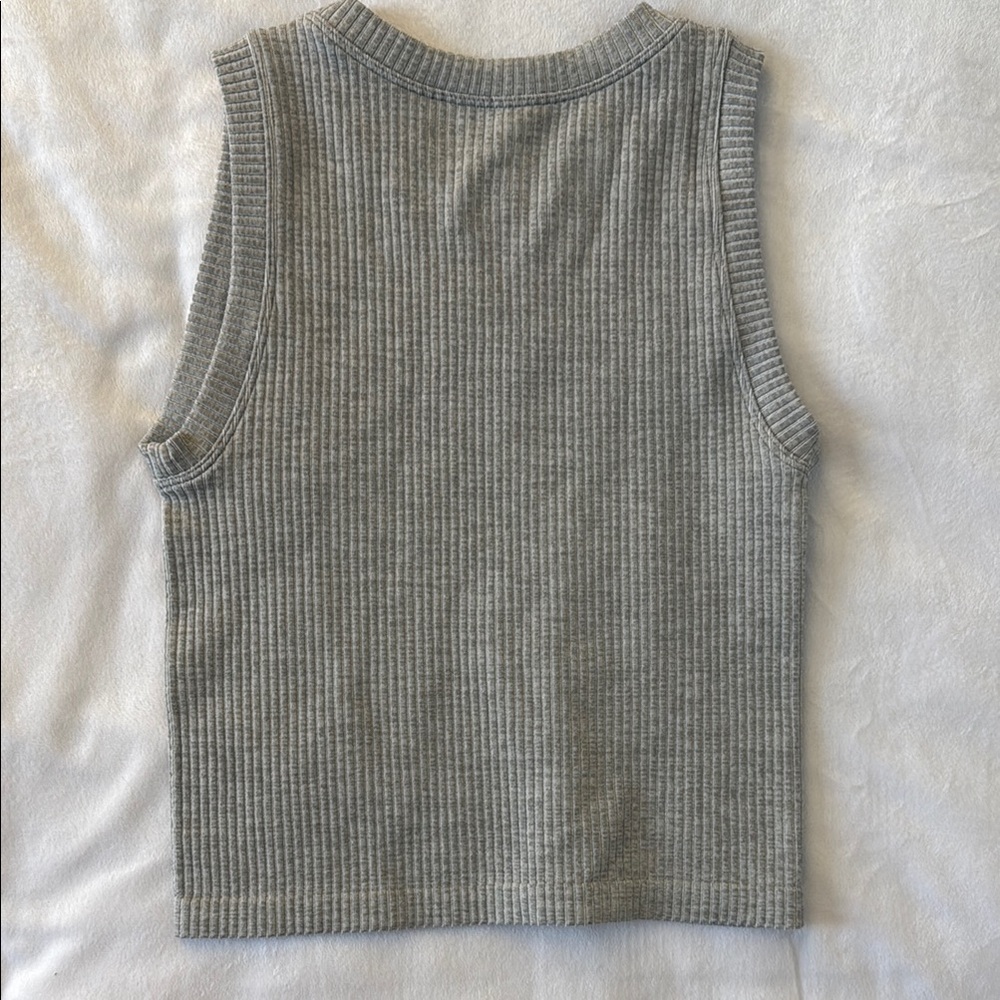 Pink Rose Gray Ribbed Tank Top - Picture 2 of 2
